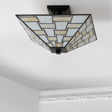Jason 15.7" Tiffany Style Glass/Metal LED Semi - JONATHAN Y